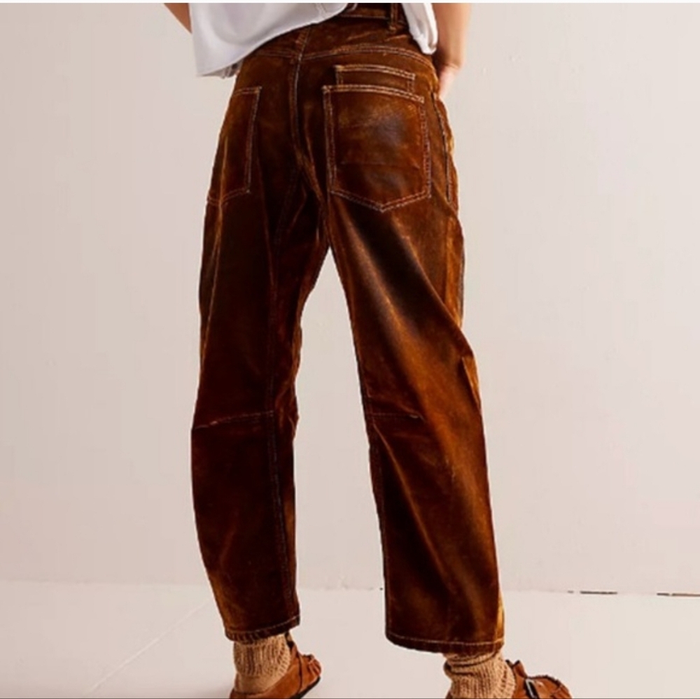 Free People We The Free Flocked Moxie Barrel Jeans Rust Size 29 - Picture 3 of 16